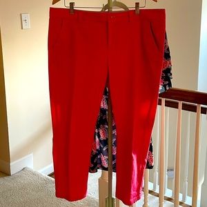 Bright pink cropped slacks